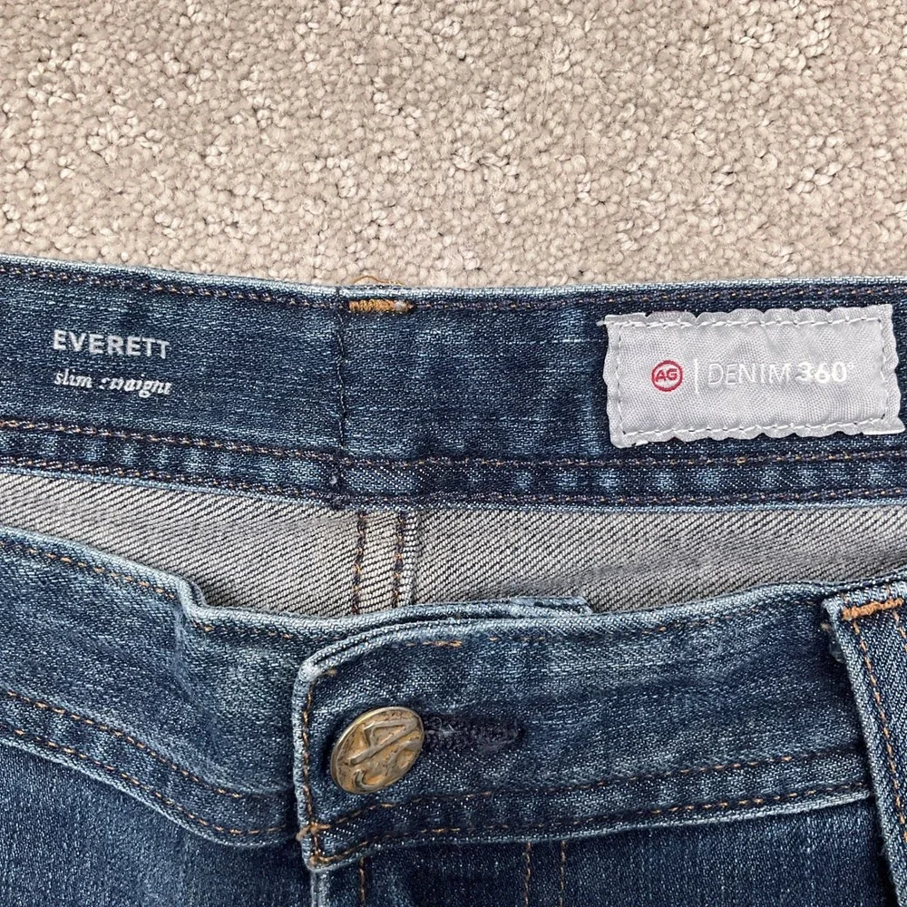 AG Everett Jeans Mens 36W 33L Blue Slim‎ Straight Denim 360 Stretch 80s VTG
